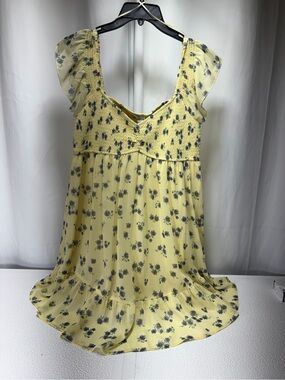 Yellow Floral Smocked Mini Dress with Flutter Sleeves 4531-4532